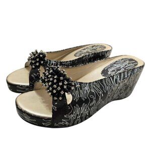 Pierre Dumas Black & Silver Holographic Cute-5 Wedge Sandal Sz 10